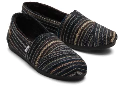 Damen TOMS Hausschuhe*Alpargata Chenille-Stickerei Embroidered Black