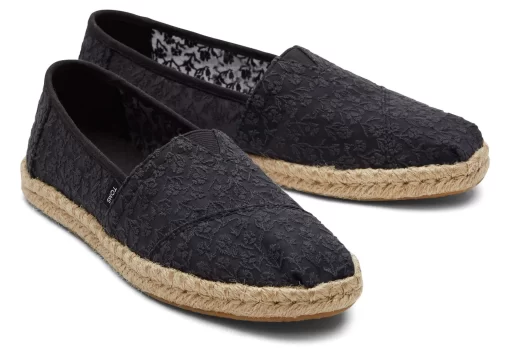 Damen TOMS Espadrilles*Alpargata Floral Lace Rope Espadrille Schwarze Blumenspitze