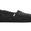 Damen TOMS Slipper*Alpargata Schwarzer Rippenstrick Mit Kunstfell Rib Knit Black