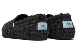 Damen TOMS Slipper*Alpargata Schwarzer Rippenstrick Mit Kunstfell Rib Knit Black