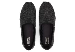 Damen TOMS Slipper*Alpargata Schwarzer Rippenstrick Mit Kunstfell Rib Knit Black