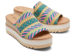 Damen TOMS Plateauschuhe*Diana Mule Sandal Neon-Pinkes Global-Jacquard