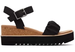 Damen TOMS Plateauschuhe*Diana Ruched Woven Wedge Sandal Schwarz Geruschtes Gewebe