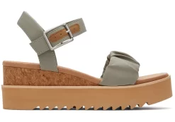 Damen TOMS Plateauschuhe*Diana Ruched Woven Wedge Sandal Vetiver-Grau Geruschtes Gewebe