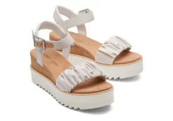 Damen TOMS Plateauschuhe*Diana Ruched Woven Wedge Sandal Kittgrau Geruschtes Gewebe