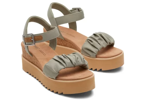 Damen TOMS Plateauschuhe*Diana Ruched Woven Wedge Sandal Vetiver-Grau Geruschtes Gewebe