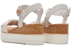 Damen TOMS Plateauschuhe*Diana Ruched Woven Wedge Sandal Kittgrau Geruschtes Gewebe