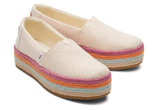 Damen TOMS Slipper*Valencia Plateau-Espadrille Pfirsichfarbige Metallic Leinen