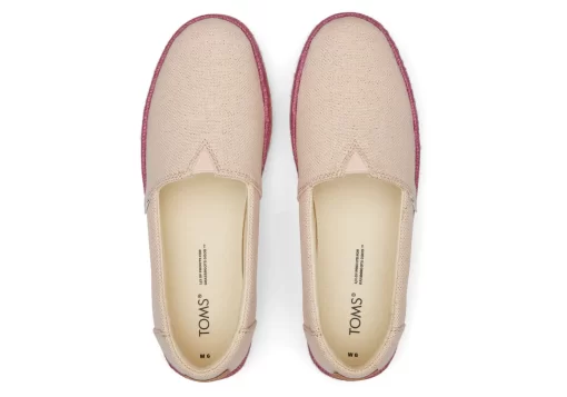 Damen TOMS Slipper*Valencia Plateau-Espadrille Pfirsichfarbige Metallic Leinen