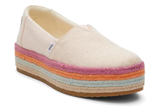 Damen TOMS Slipper*Valencia Plateau-Espadrille Pfirsichfarbige Metallic Leinen