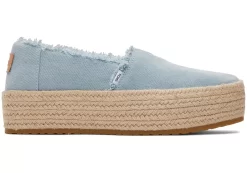 Damen TOMS Slipper*Valencia Platform Espadrille Washed Denim Pastellblau