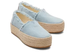 Damen TOMS Slipper*Valencia Platform Espadrille Washed Denim Pastellblau