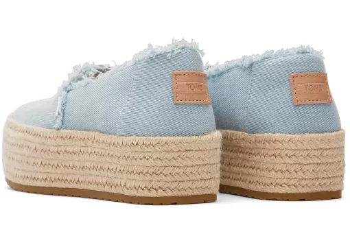 Damen TOMS Slipper*Valencia Platform Espadrille Washed Denim Pastellblau